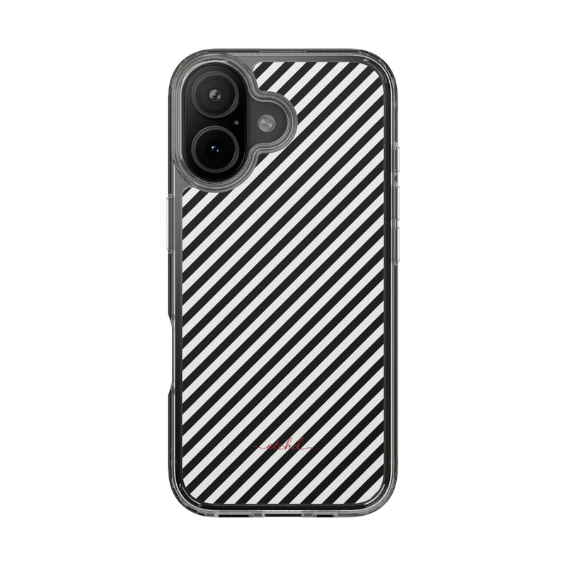 Black & White Striped Diagonal Clear Phone Case by etchd, view 35