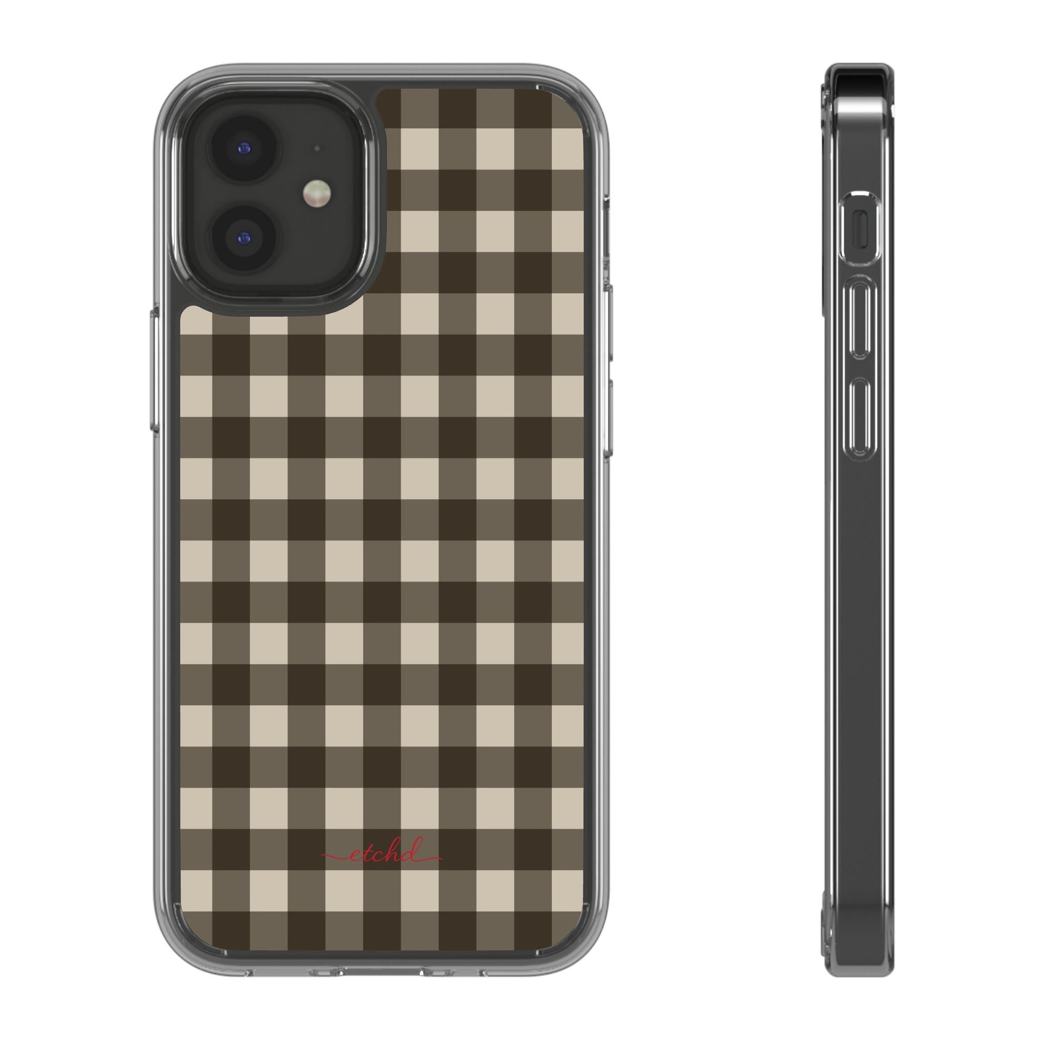 Cream & Brown Gingham Clear Phone Case by etchd, view 2