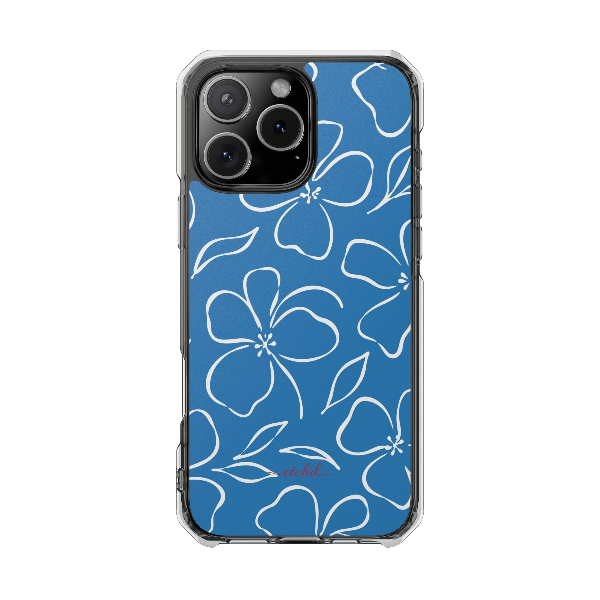Cerulean & White Floral Funda transparente magnética para móvil de etchd