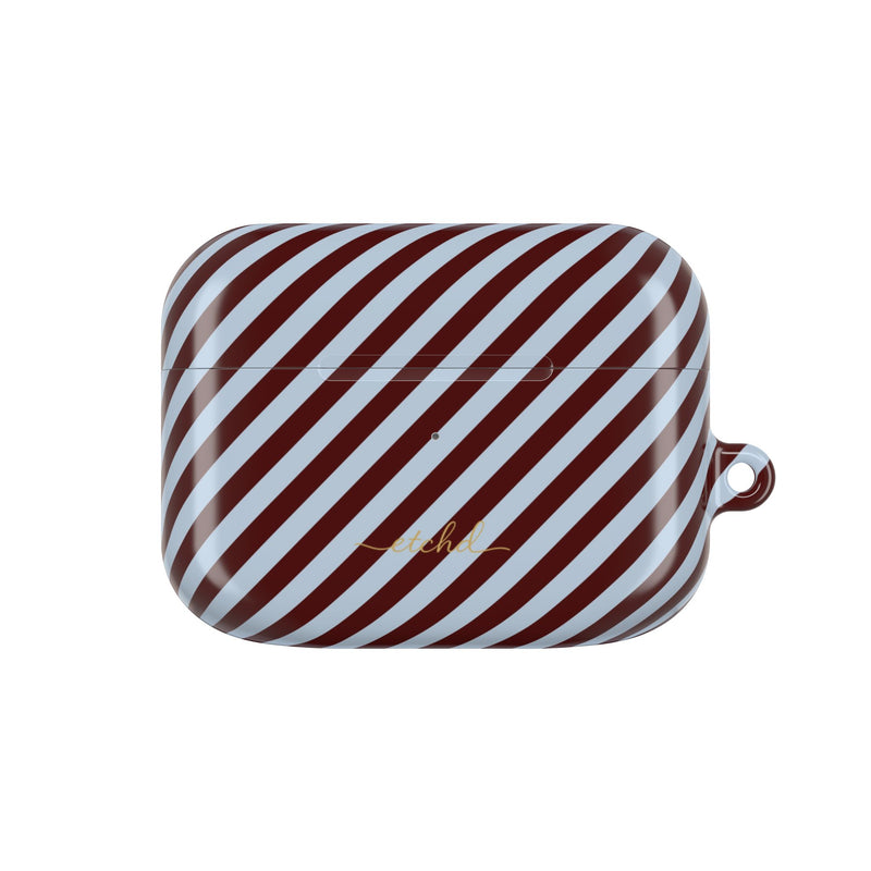Blue & Cherry Striped Diagonal AirPod Case by etchd