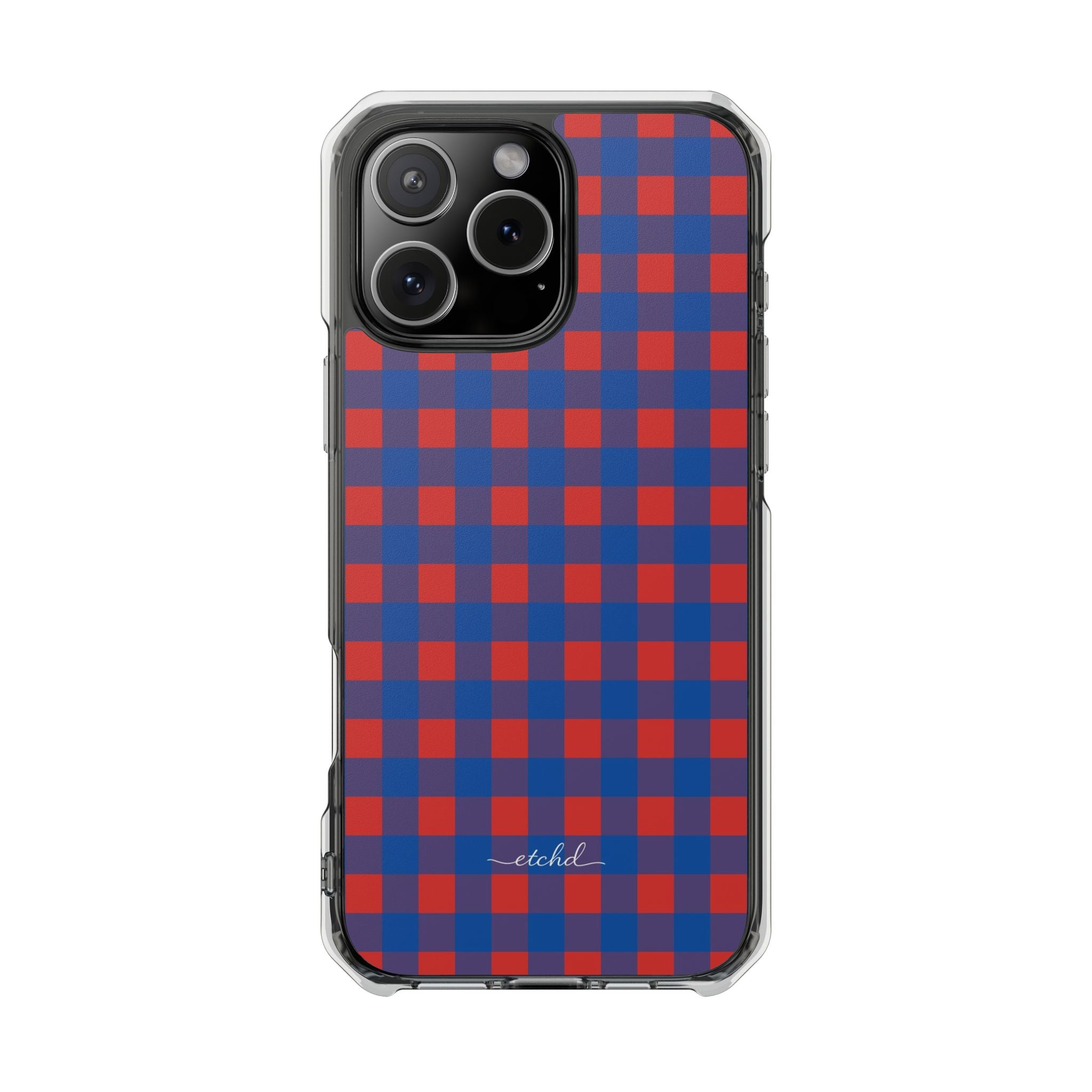 Cobalt & Poppy Gingham Clear Magnetic Phone Case by etchd