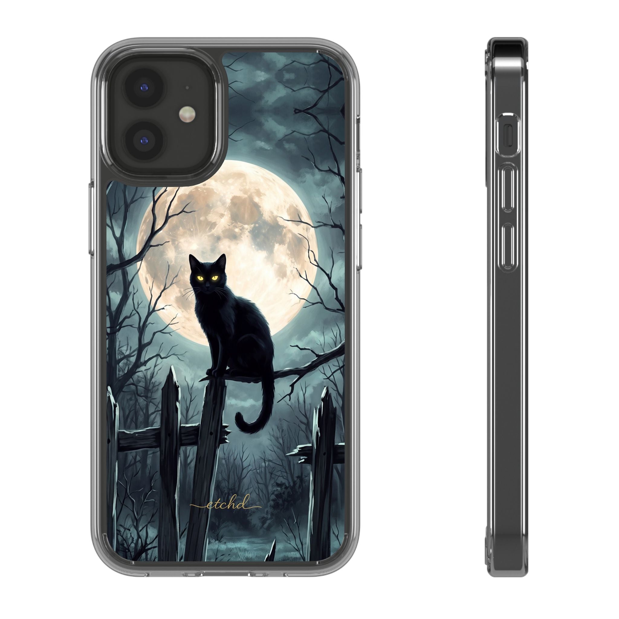 Midnight Cat Clear Phone Case by etchd, view 2