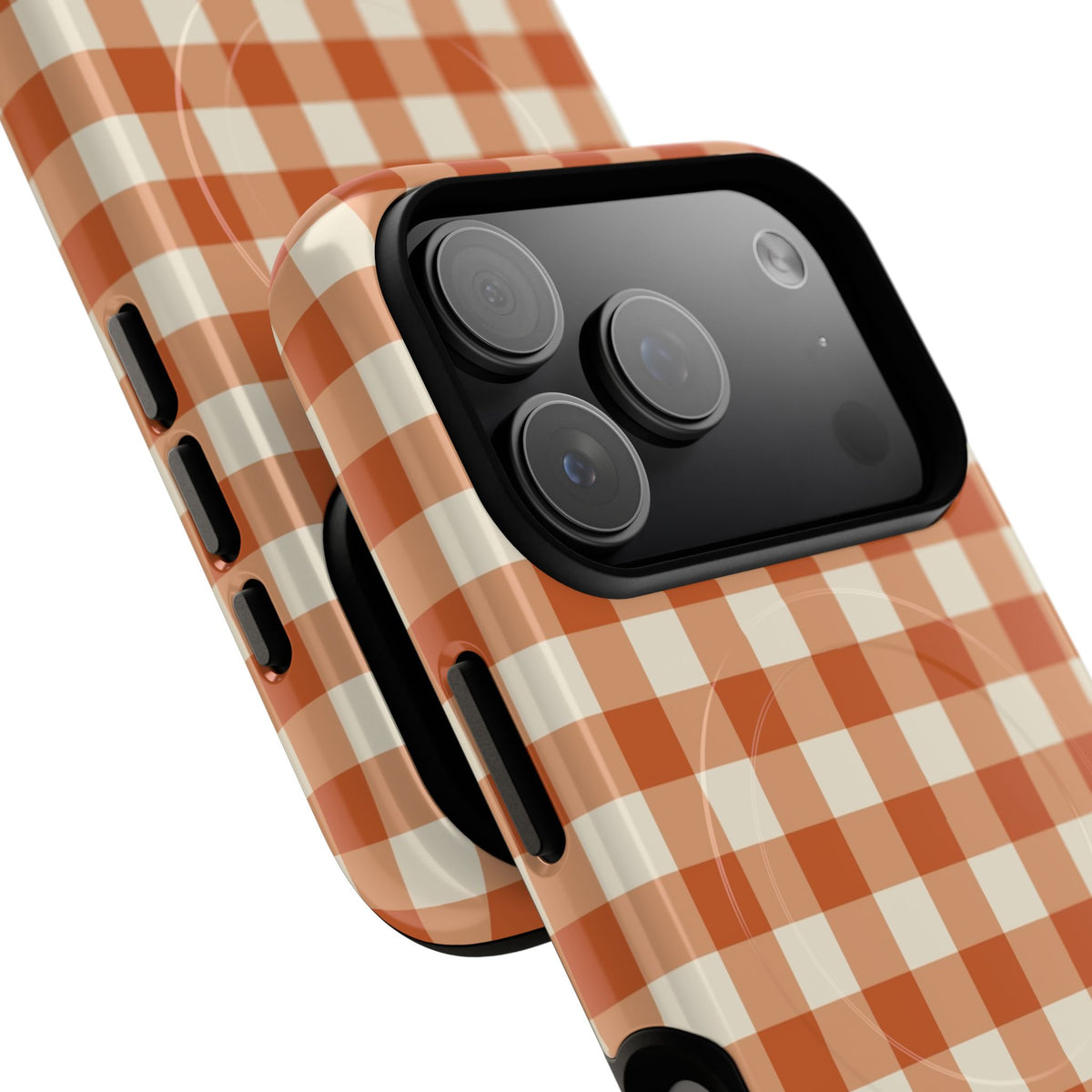 Terracotta & Cream Gingham Magnetic Phone Case by etchd, view 99