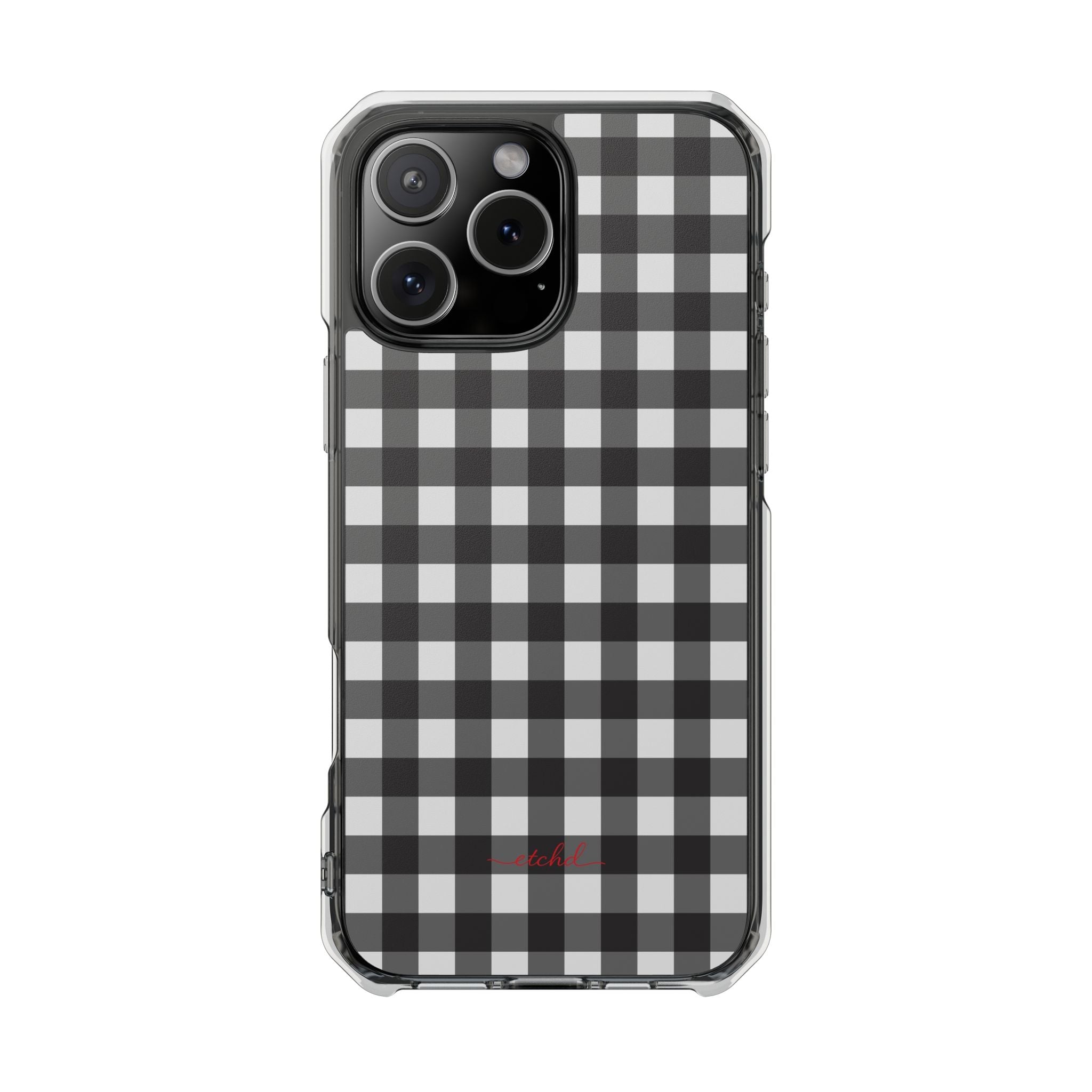 Black & White Gingham Clear Magnetic Phone Case by etchd
