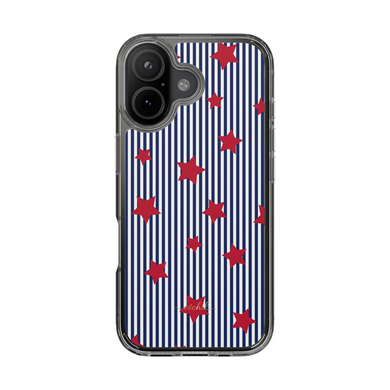 Blue Stripes & Red Stars Clear Phone Case by etchd, view 35