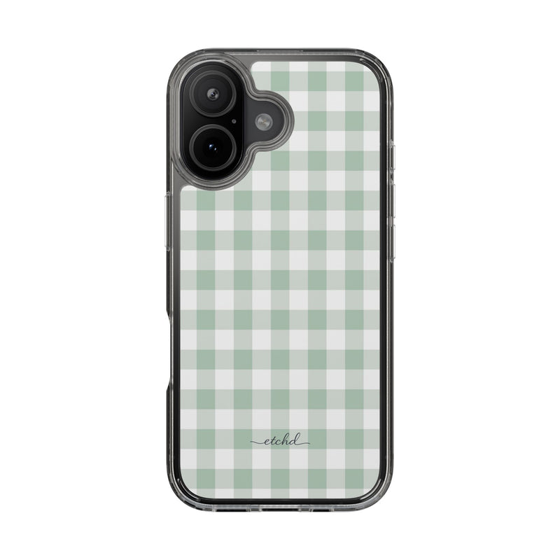 Sage & White Gingham Clear Phone Case by etchd, view 35