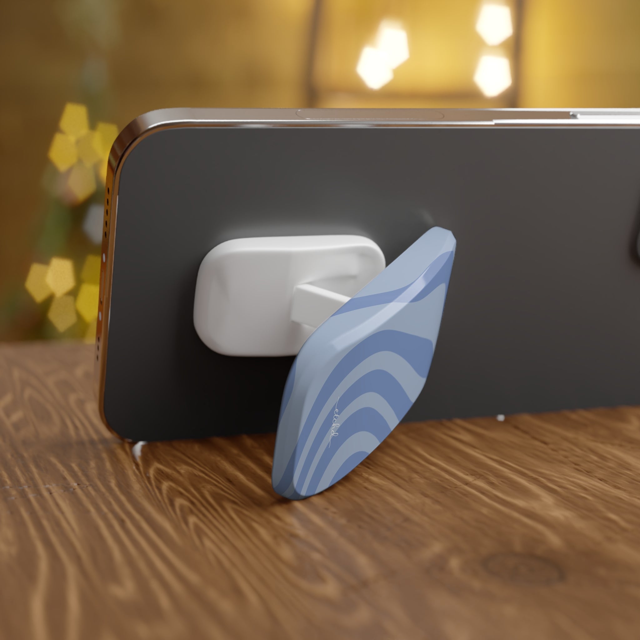 Blue Curved Lines Click-On Phone Grip by etchd, view 4