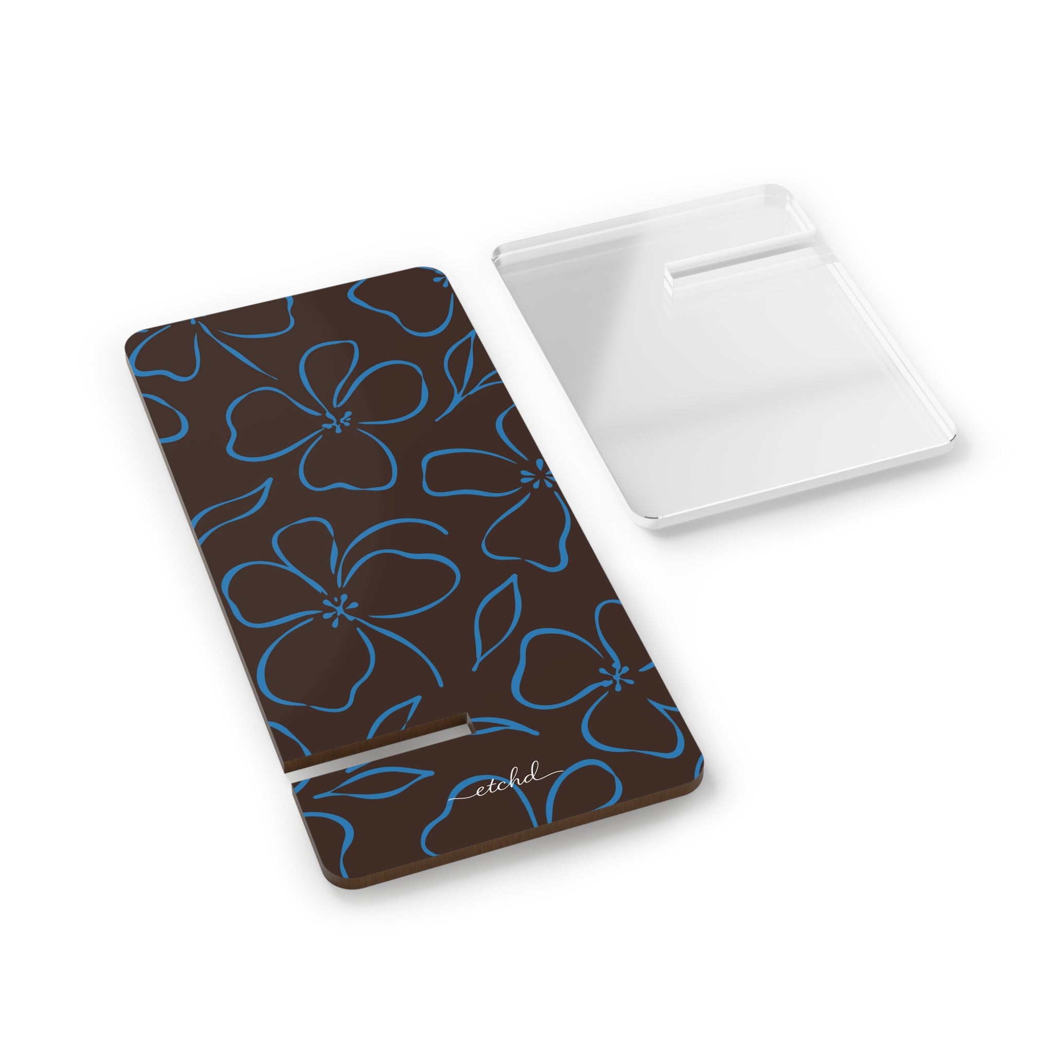 Espresso & Cerulean Floral Supporto per telefono di etchd, vista 2