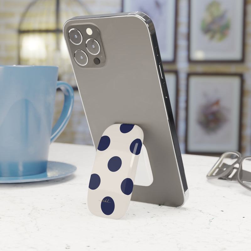 Navy & Cream Polka Dot Click-On Phone Grip-zoom-