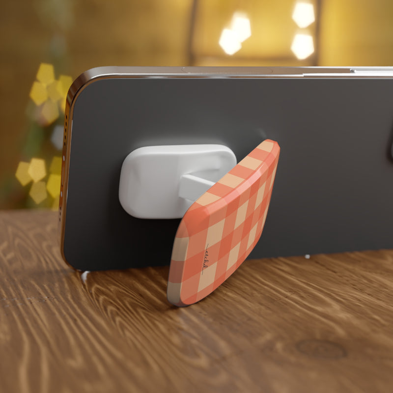 Coral & Peach Gingham Click-On Phone Grip by etchd, view 4