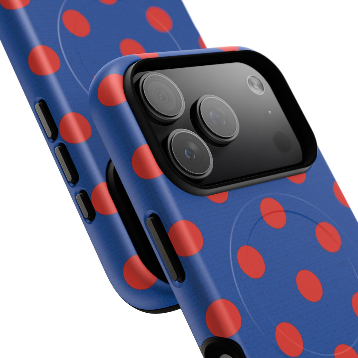 Poppy & Cobalt Polka Dot Magnetic Phone Case by etchd, view 100