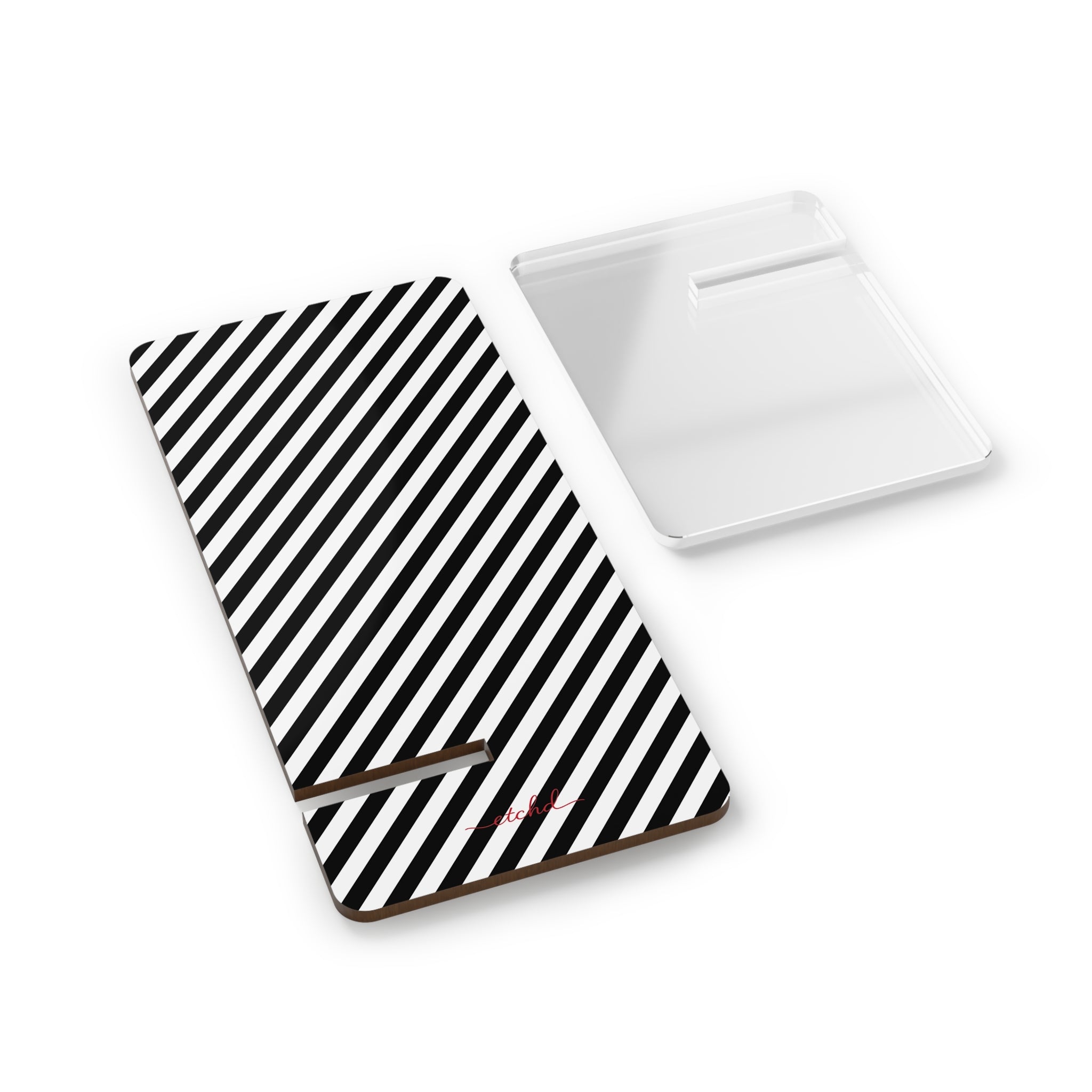 Black & White Striped Diagonal Phone Stand by etchd, view 2