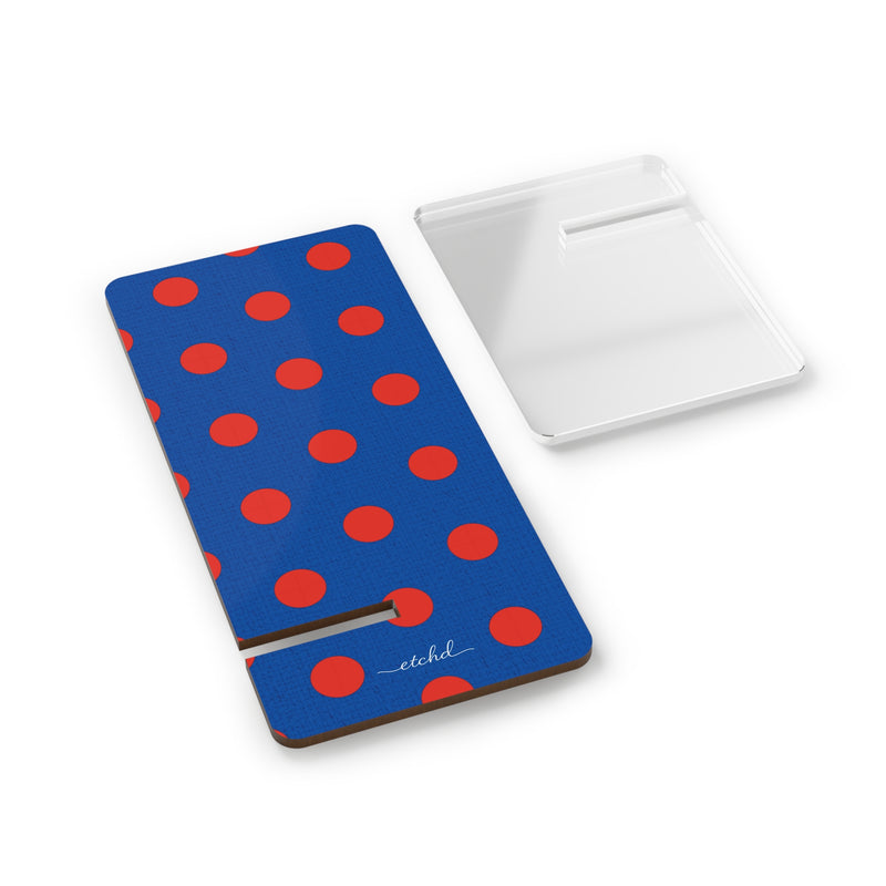 Poppy And Cobalt Polka Dot Phone Stand by etchd, view 2