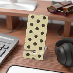 Butter Yellow And Brown Polka Dot Phone Stand by etchd, view 3