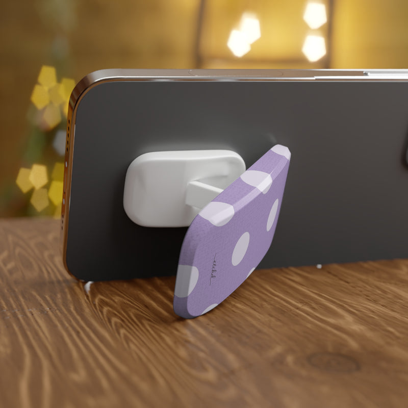 Cream & Lilac Polka Dot Click-On Phone Grip by etchd, view 4