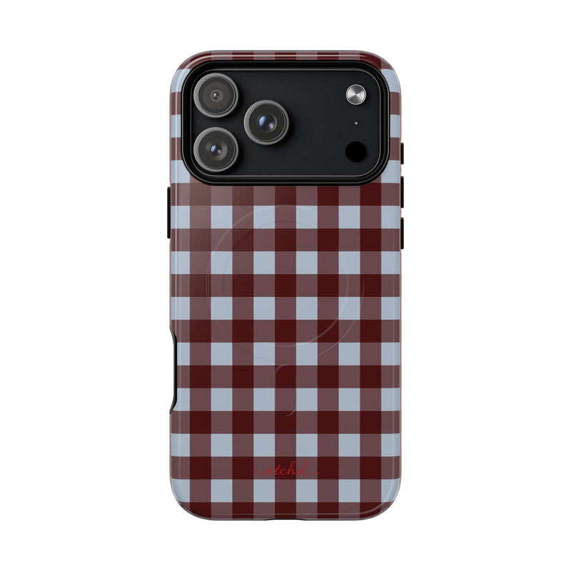 Blue & Cherry Gingham Magnetic Phone Case by etchd, view 31