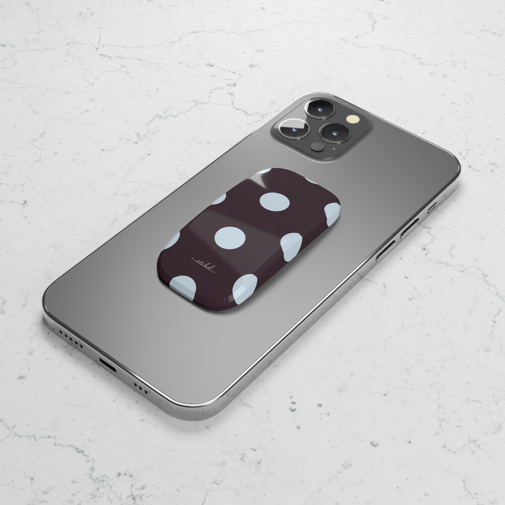 Blue And Plum Polka Dot Click-On Phone Grip by etchd, view 5
