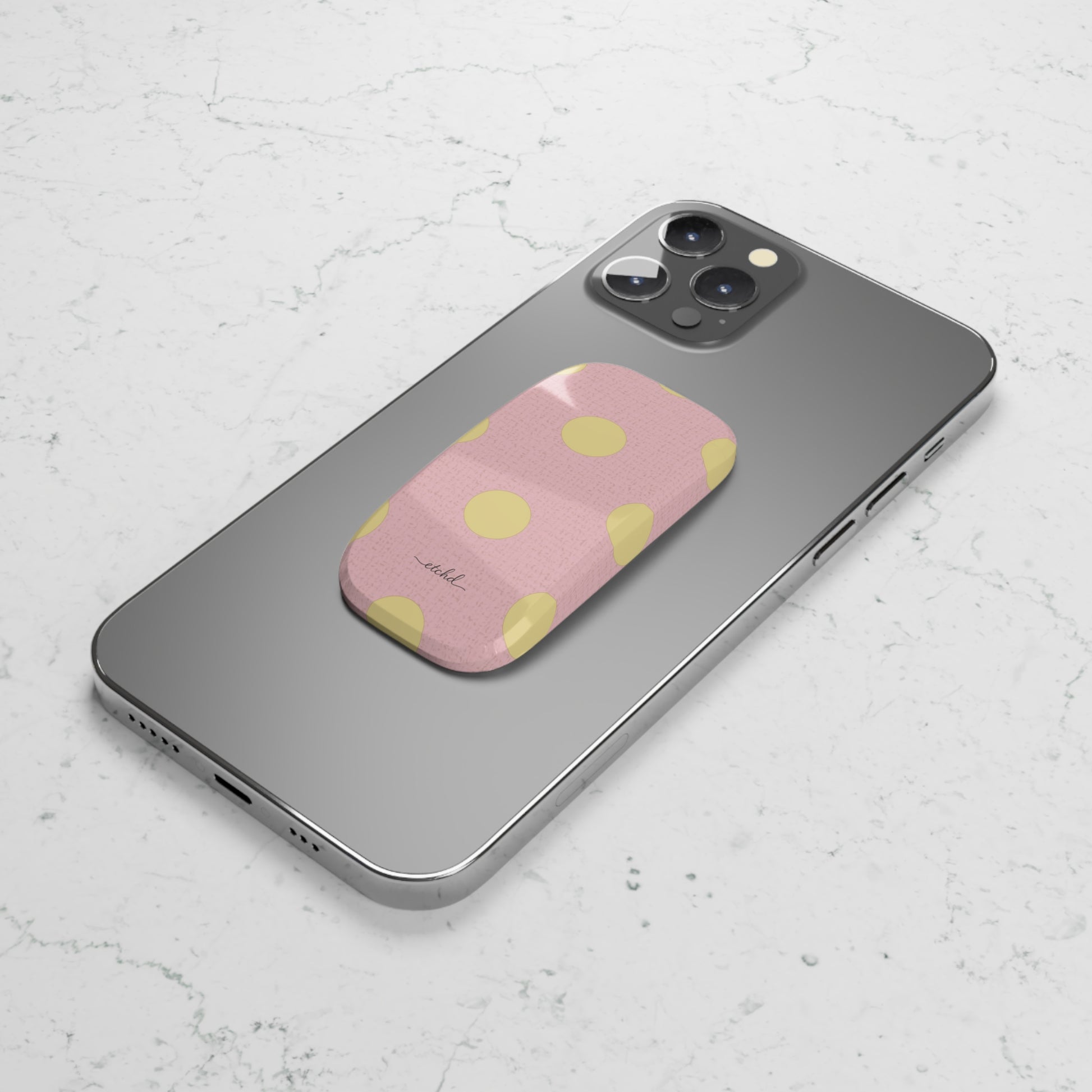 Butter And Pink Polka Dot Click-On Phone Grip by etchd, view 5