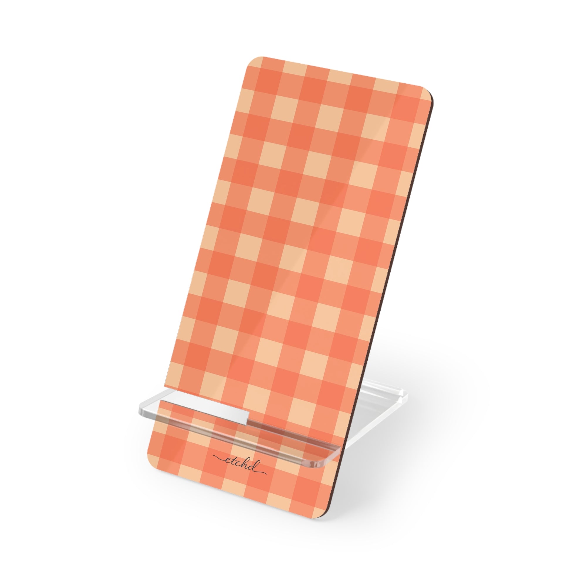Coral & Peach Gingham Phone Stand by etchd
