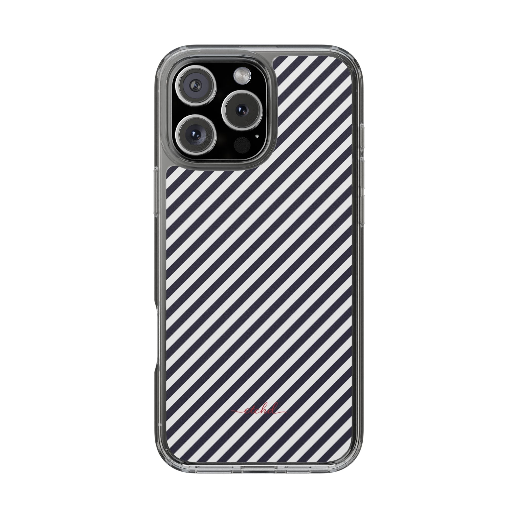Navy & White Striped Diagonal Clear Phone Case by etchd