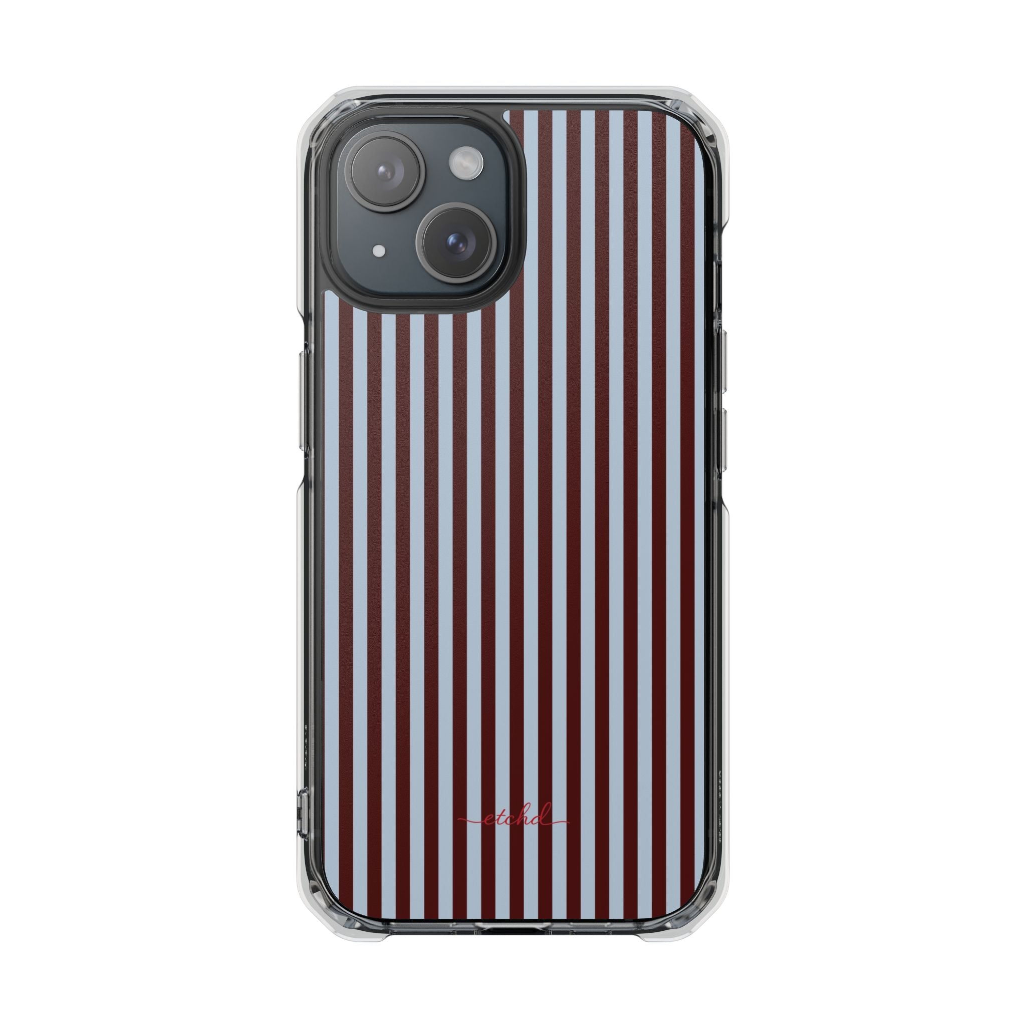 Blue & Cherry Striped Clear Magnetic Phone Case by etchd, view 2