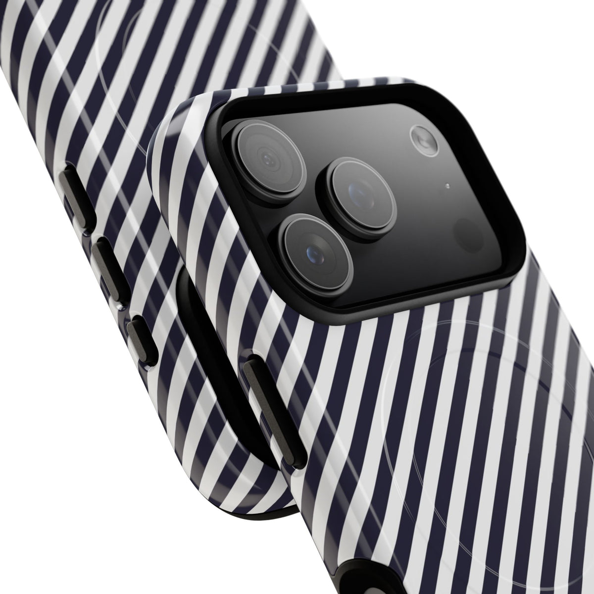 Navy & White Striped Diagonal Magnetic Phone Case by etchd, view 99
