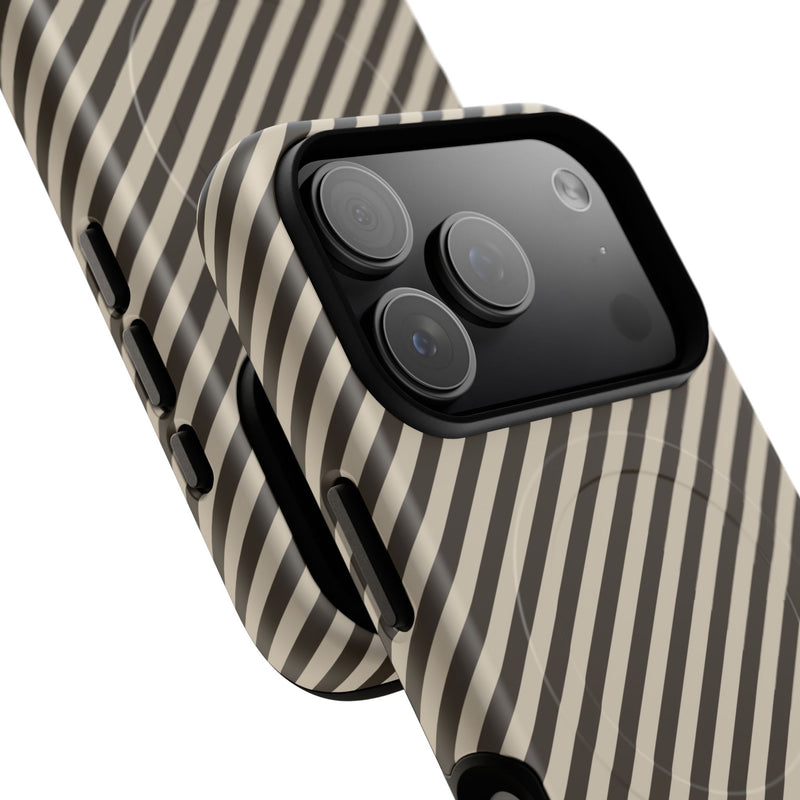 Cream & Brown Striped Diagonal Magnetic Phone Case by etchd, view 100