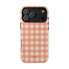 Coral & Cream Gingham Magnetic Phone Case by etchd, view 31