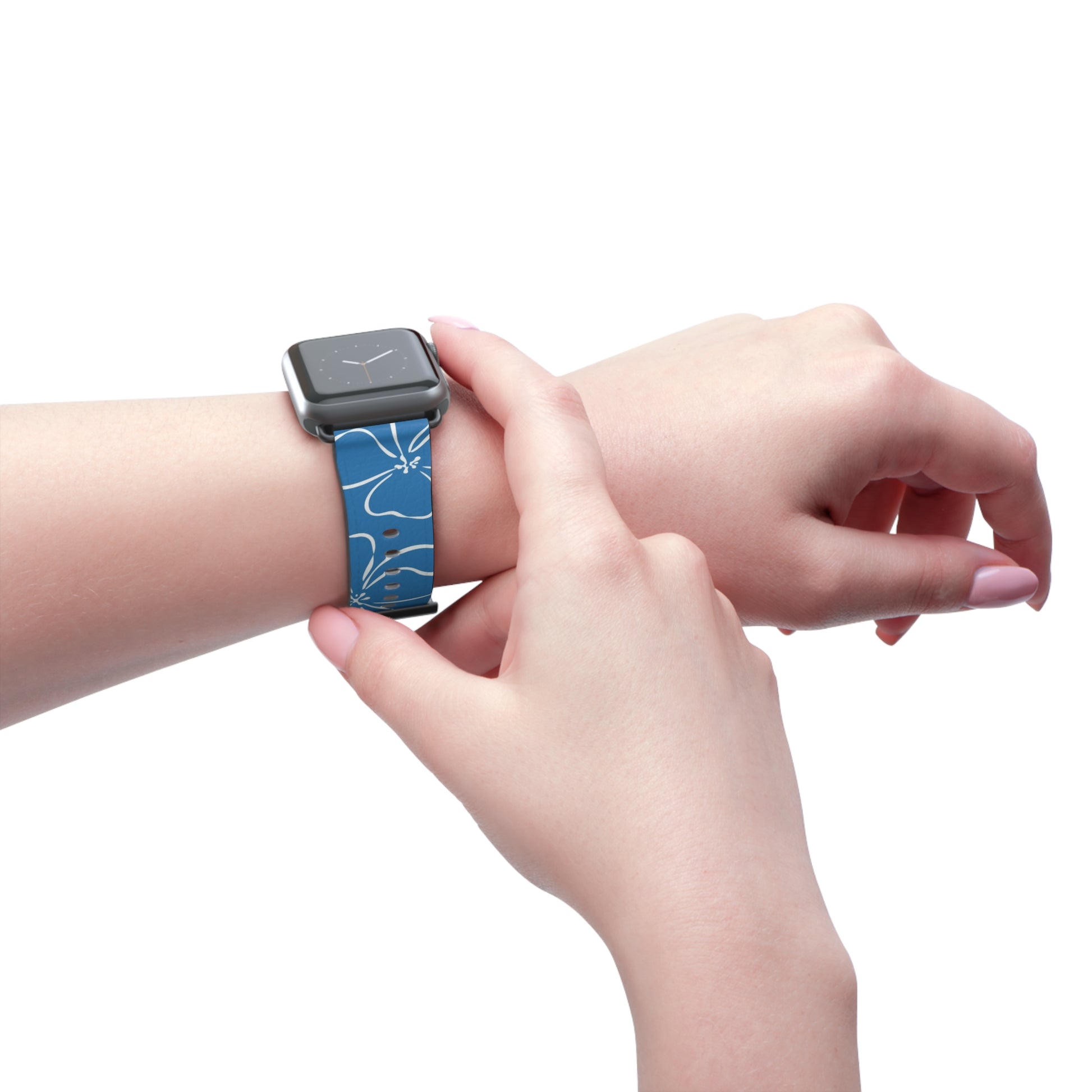 Cerulean & White Floral Smartwatch Strap by etchd, view 11