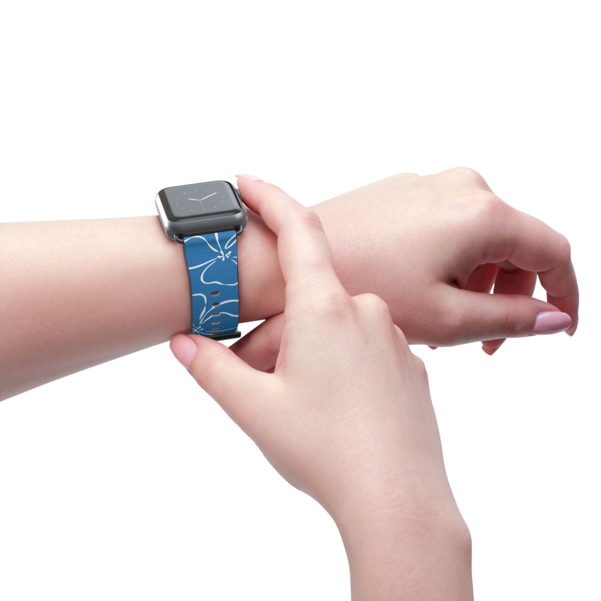 Cerulean & White Floral Smartwatch Strap by etchd, view 11