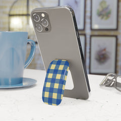 Butter & Cobalt Gingham Anello clip per telefono di etchd, vista 3