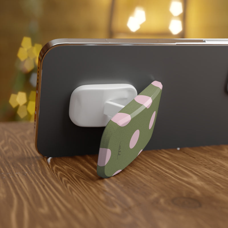 Pink And Green Polka Dot Click-On Phone Grip by etchd, view 4