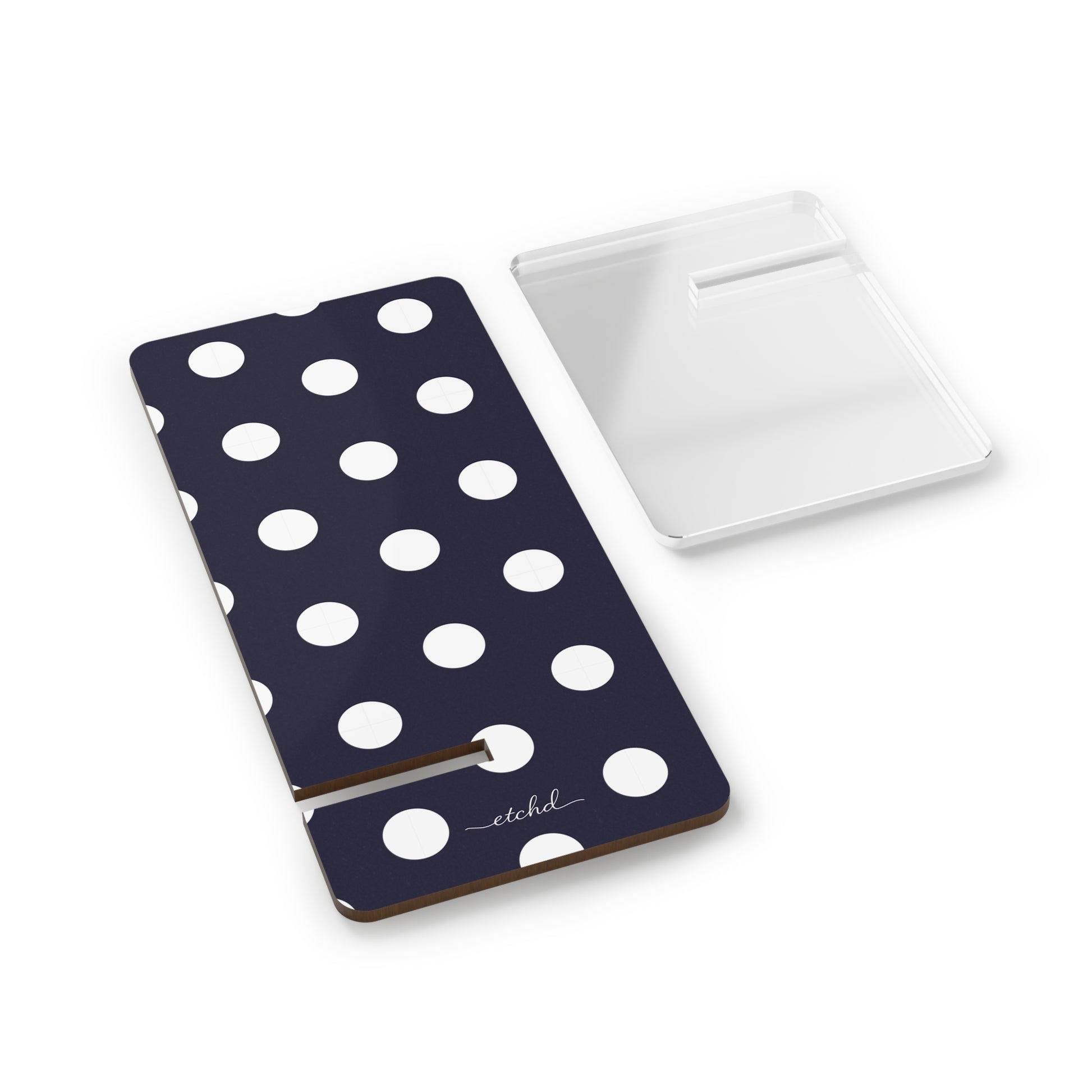 White And Navy Polka Dot Phone Stand by etchd, view 2