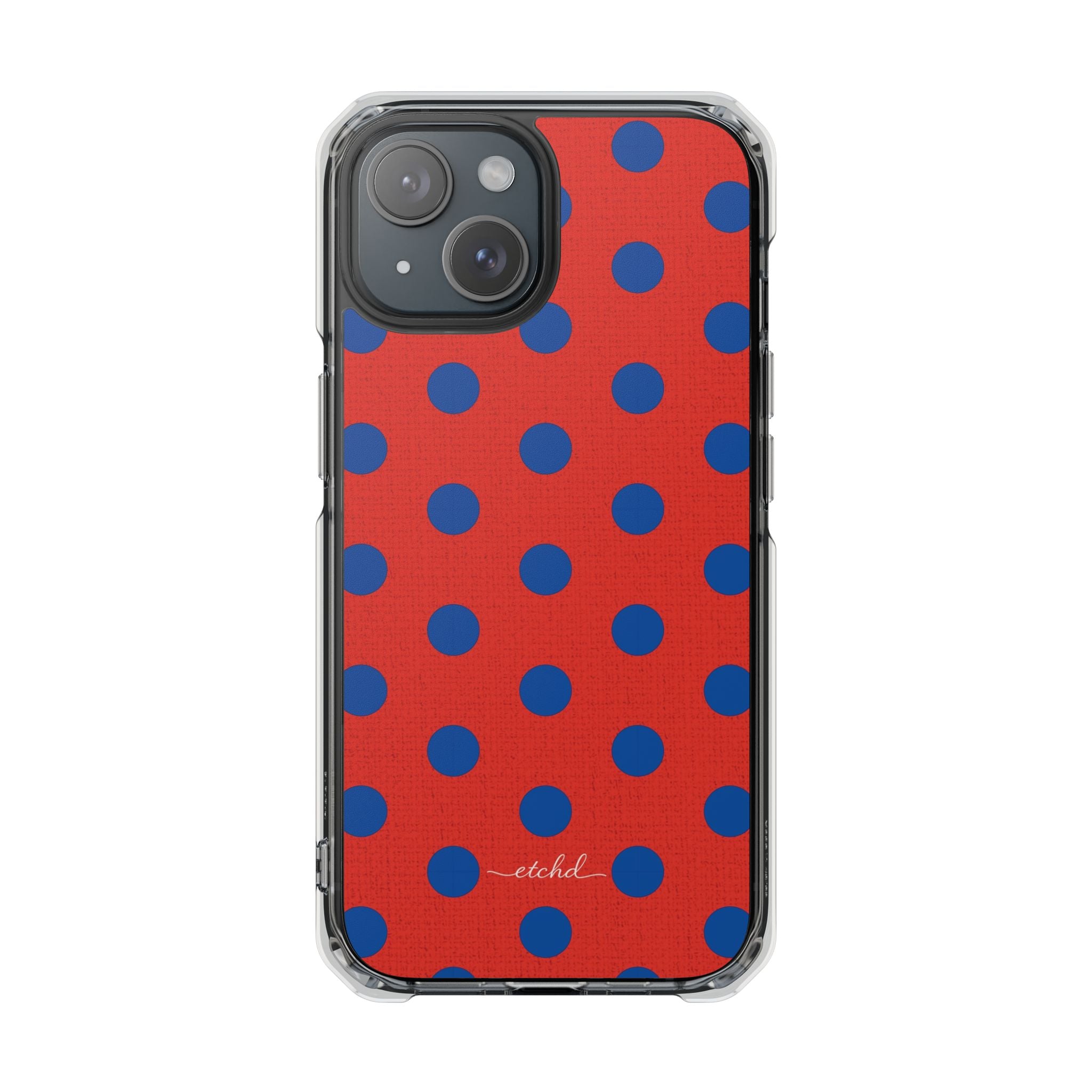 Cobalt & Poppy Polka Dot Clear Magnetic Phone Case by etchd, view 2