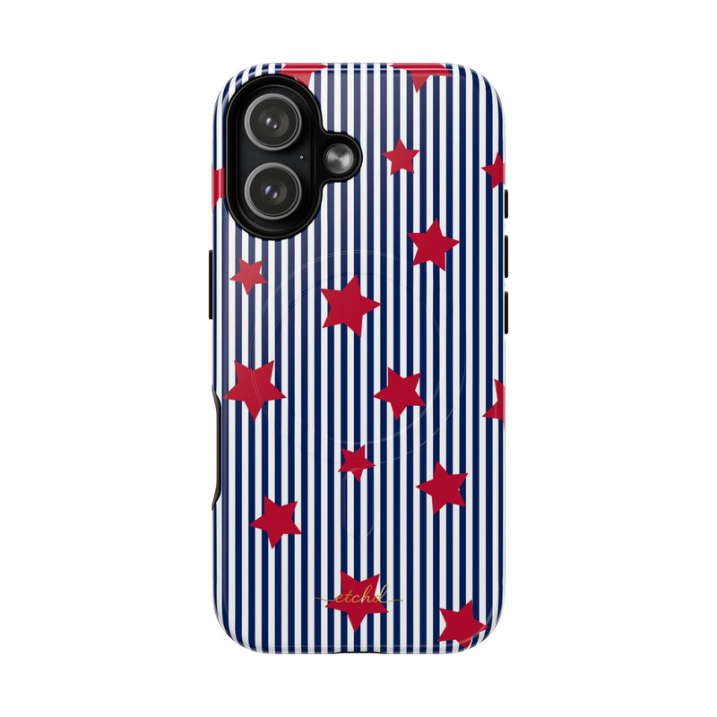 Blue Stripes & Red Stars Magnetic Phone Case by etchd, view 25