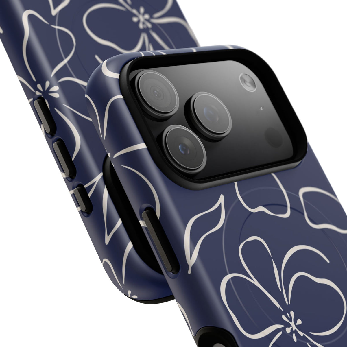 Navy & Cream Floral Magnetic Phone Case by etchd, view 100