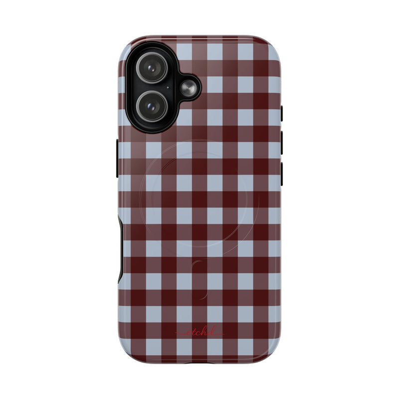 Blue & Cherry Gingham Magnetic Phone Case by etchd, view 25