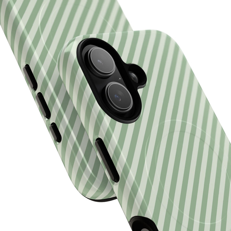 Sage & Cream Striped Diagonal Magnetic Phone Case by etchd, view 87