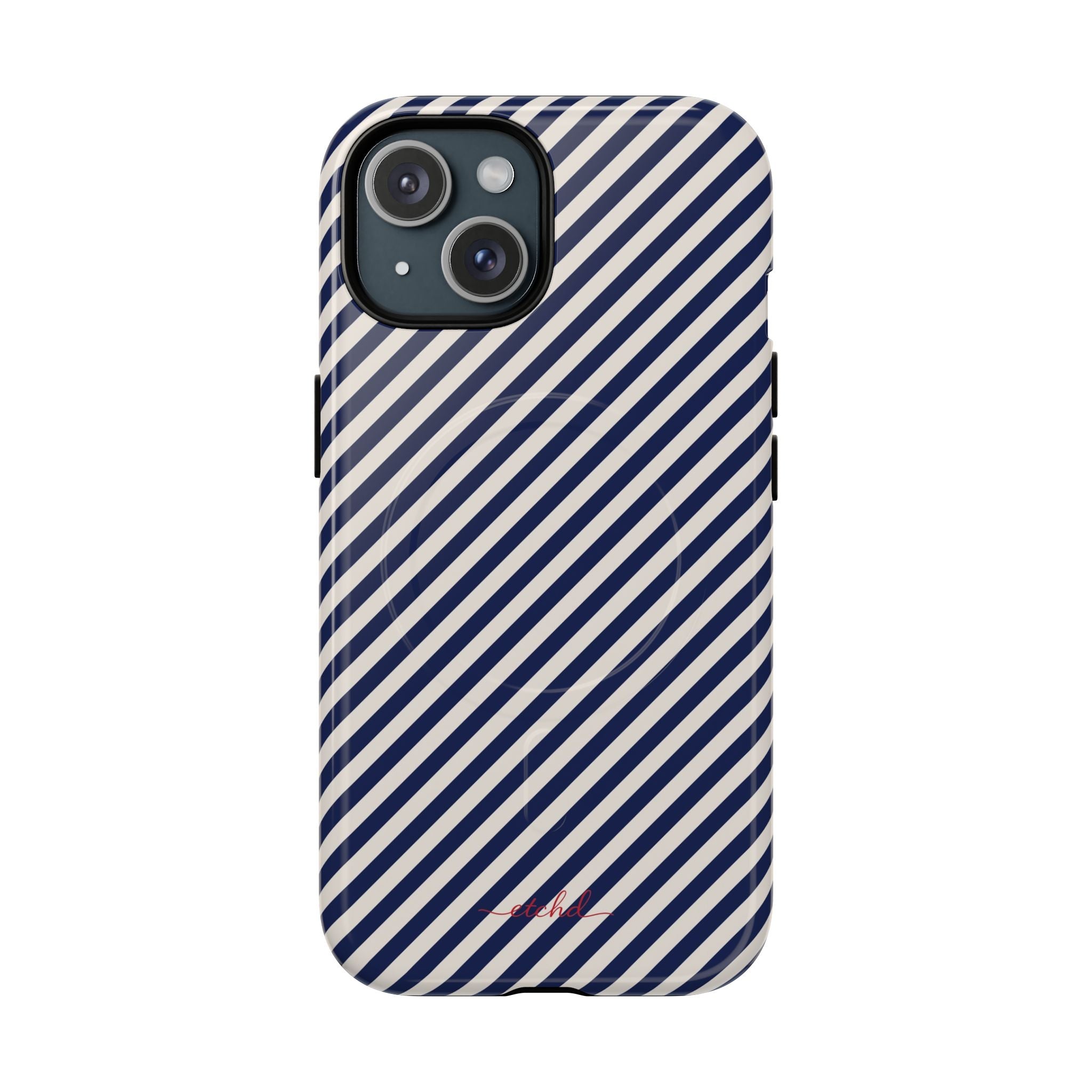 Navy & Cream Striped Diagonal Magnetic Phone Case by etchd, view 2