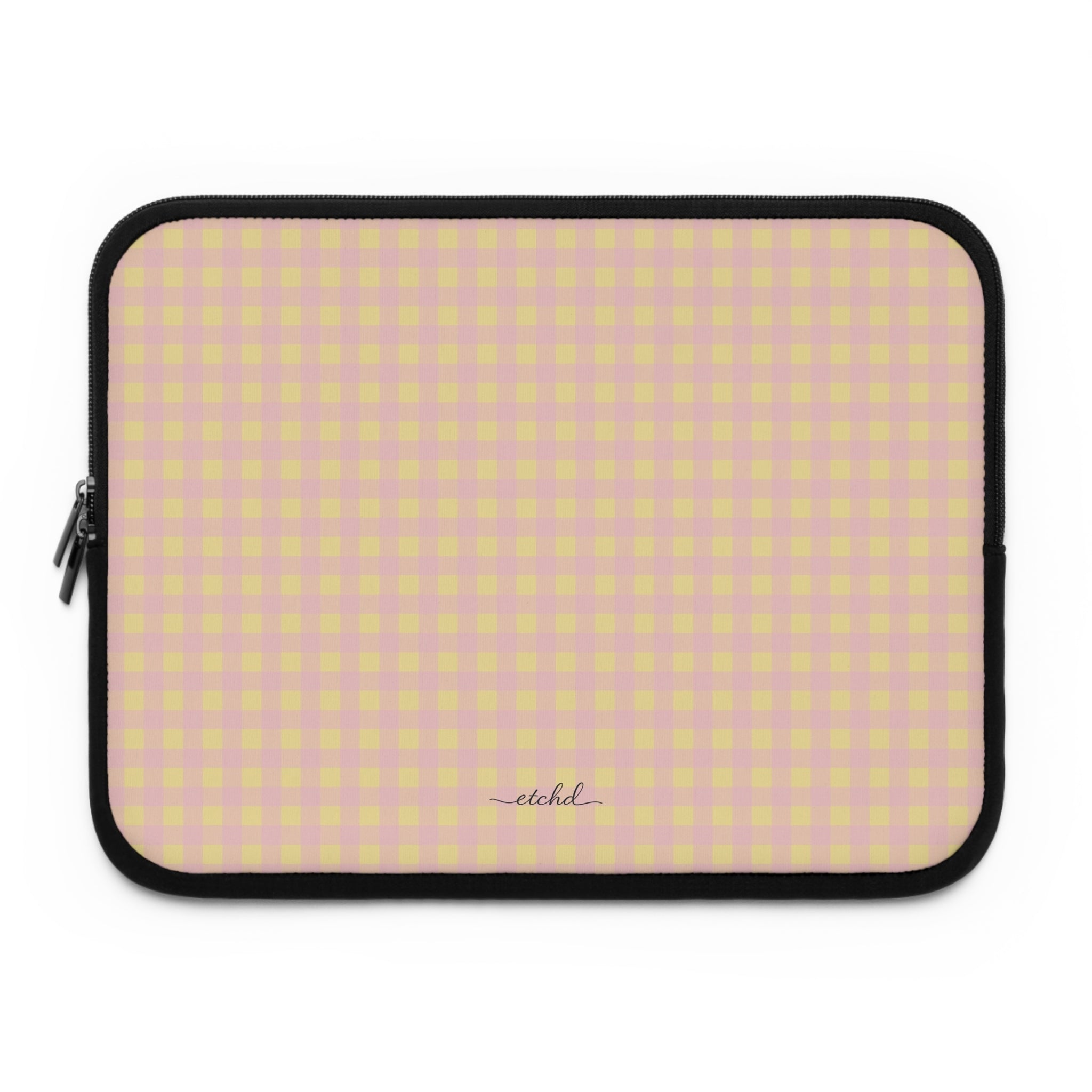 Butter & Pink Gingham Laptop Sleeve by etchd