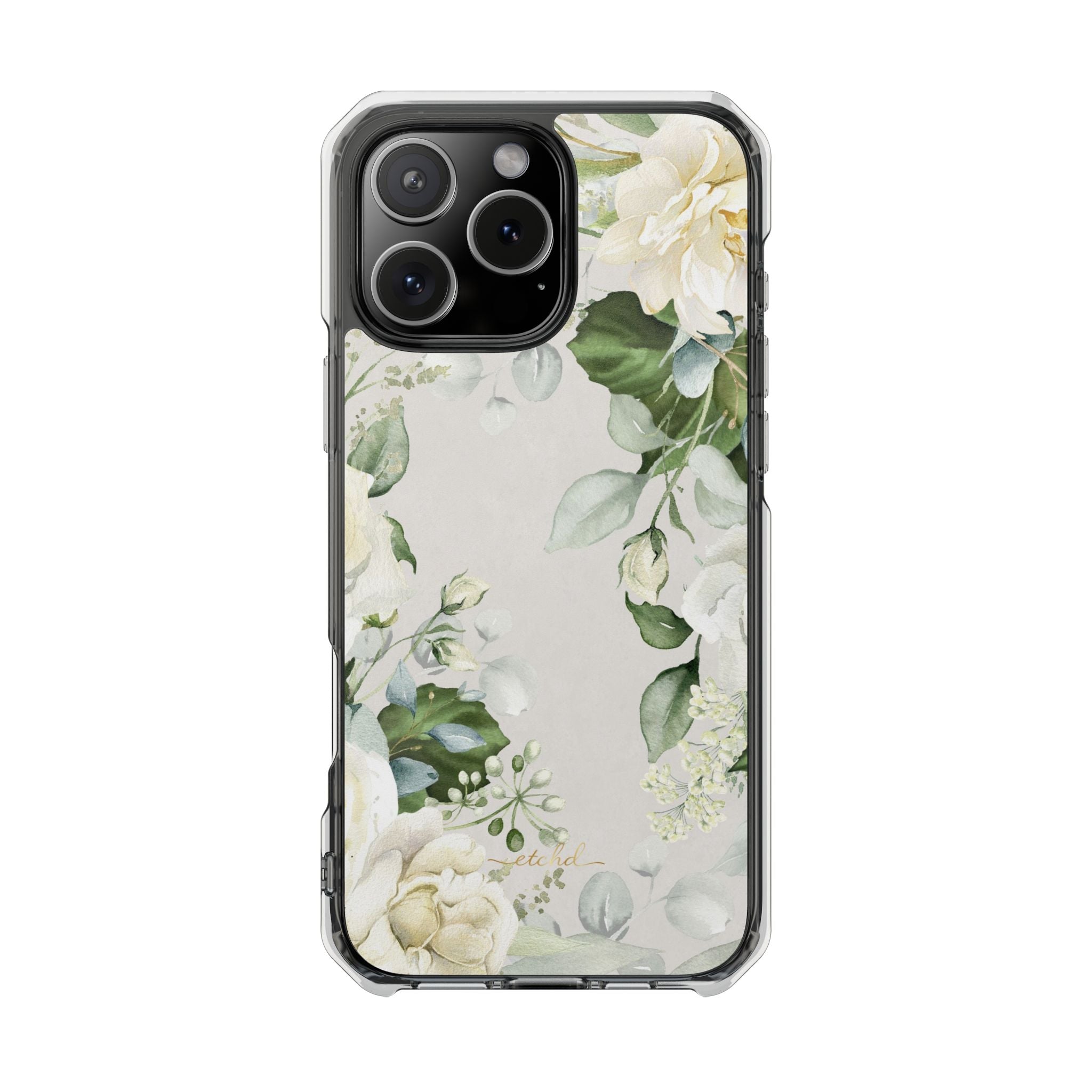 White Roses Clear Magnetic Phone Case by etchd
