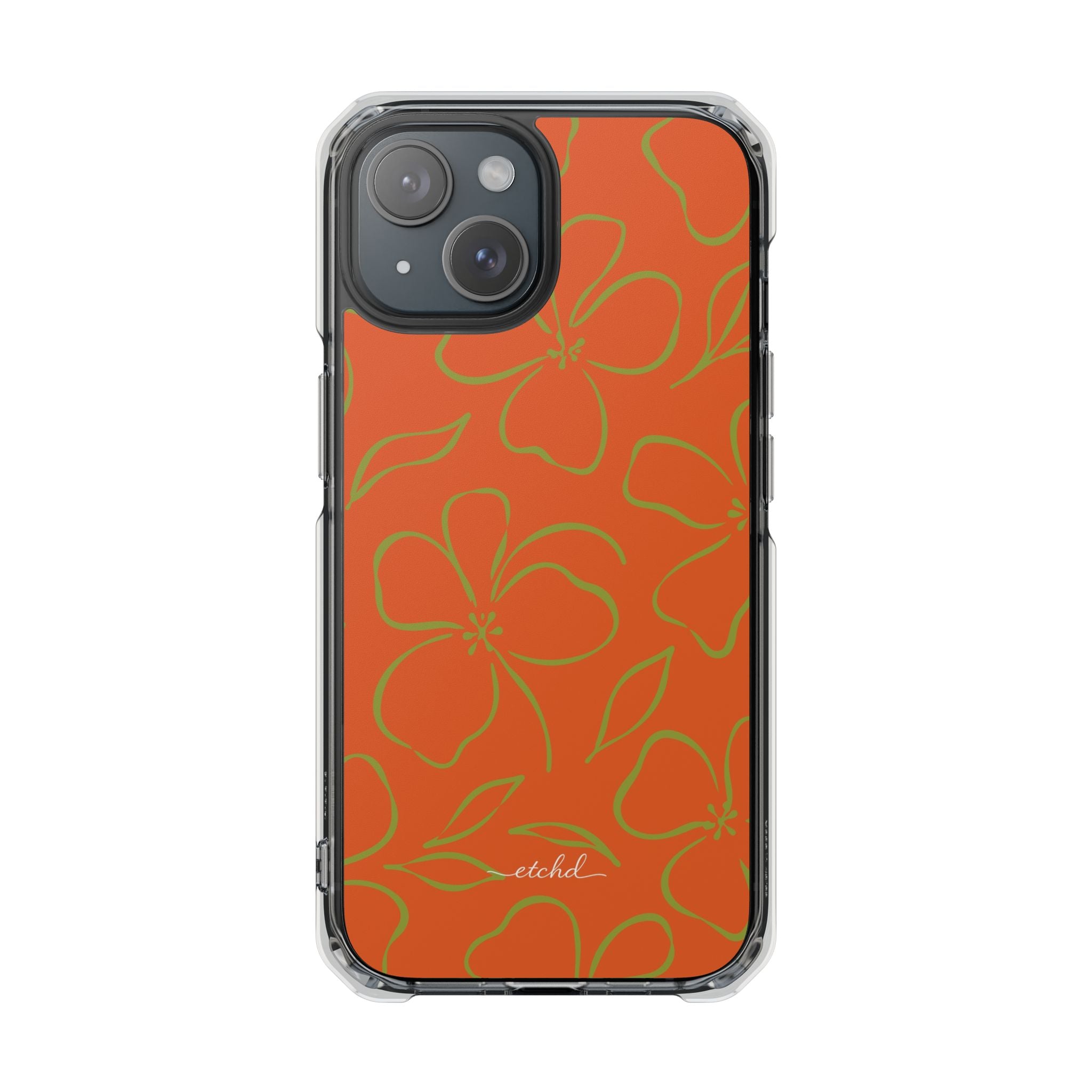 Persimmon & Wasabi Floral Funda transparente magnética para móvil de etchd, vista 2