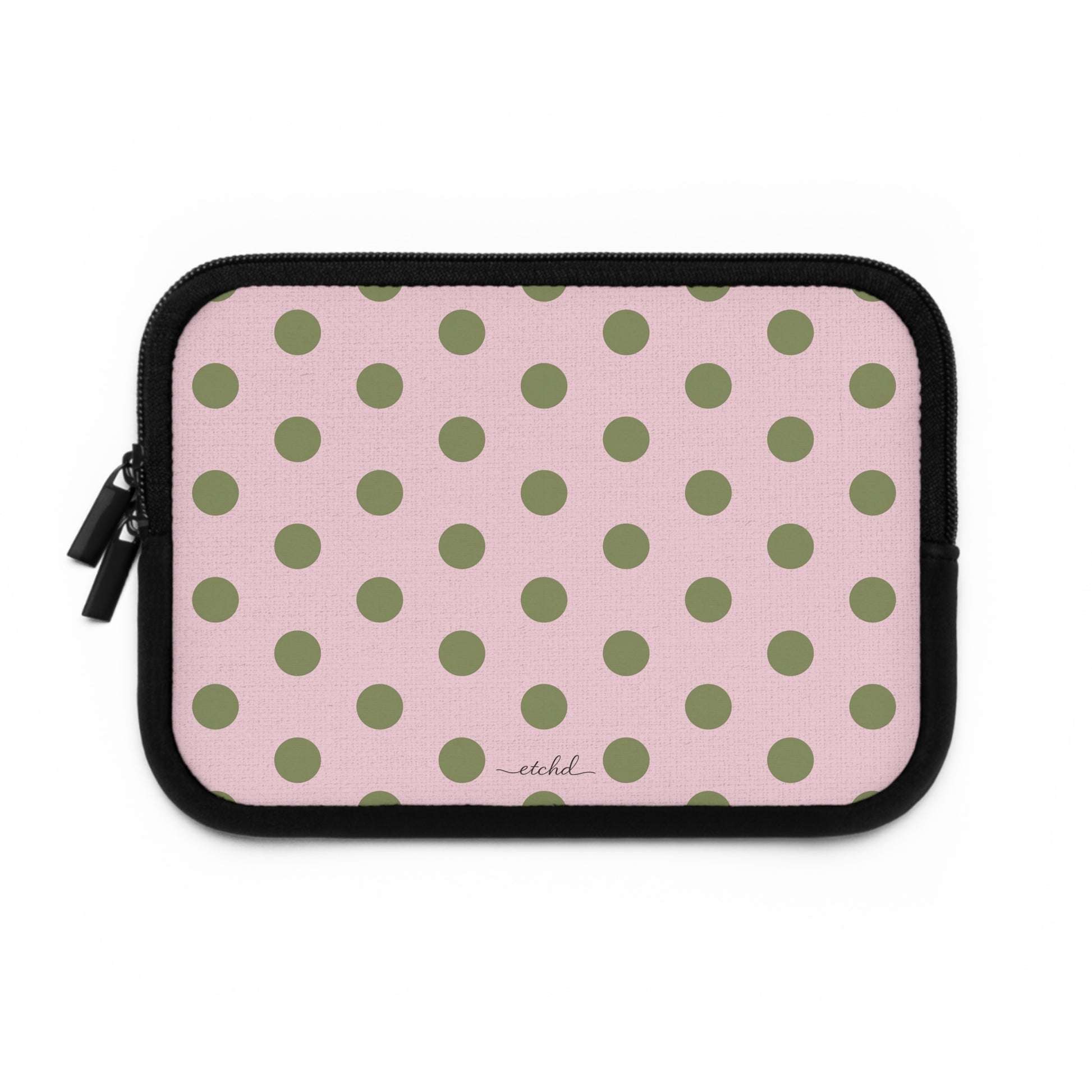Green And Pink Polka Dot Laptop Sleeve by etchd, view 2
