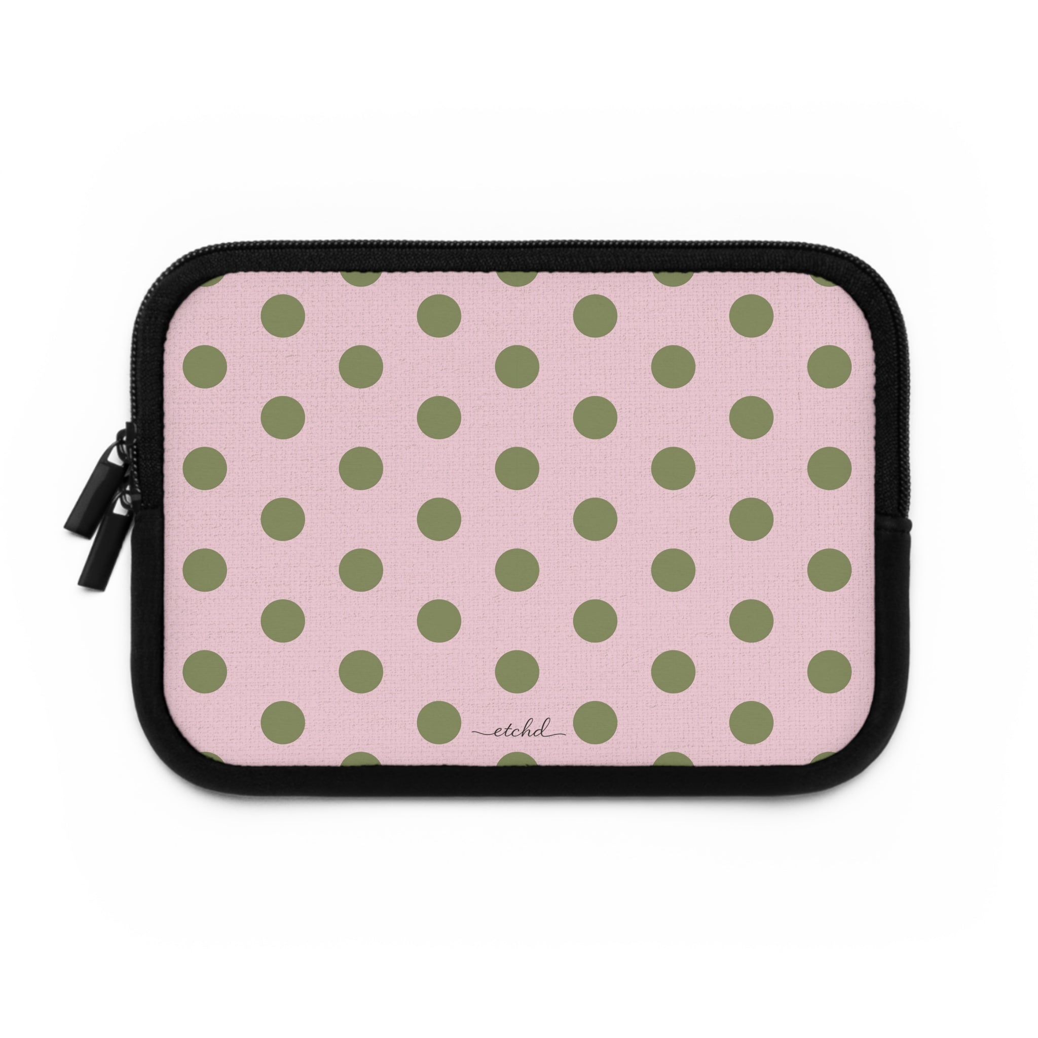 Green And Pink Polka Dot Laptop Sleeve by etchd, view 2