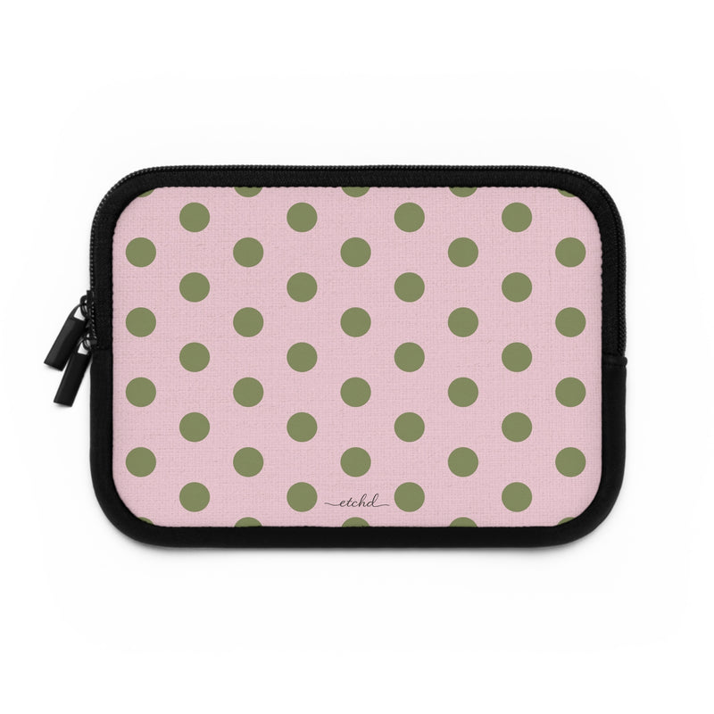 Green And Pink Polka Dot Laptop Sleeve by etchd, view 2