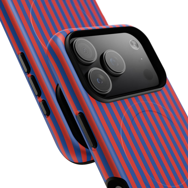 Cobalt & Poppy Striped Magnetic Phone Case by etchd, view 100