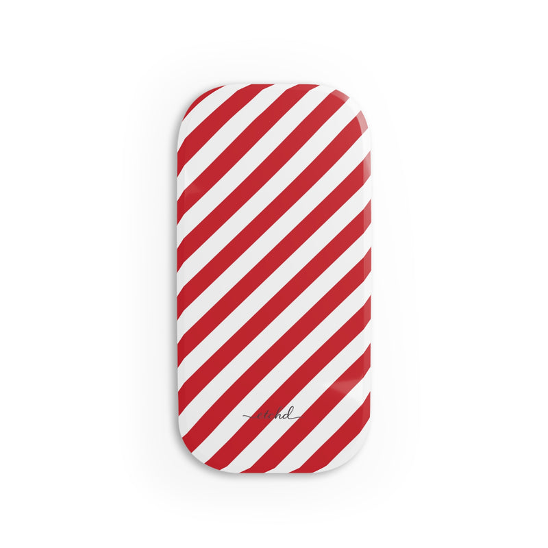 Classic Red & White Striped Diagonal Click-On Phone Grip by etchd