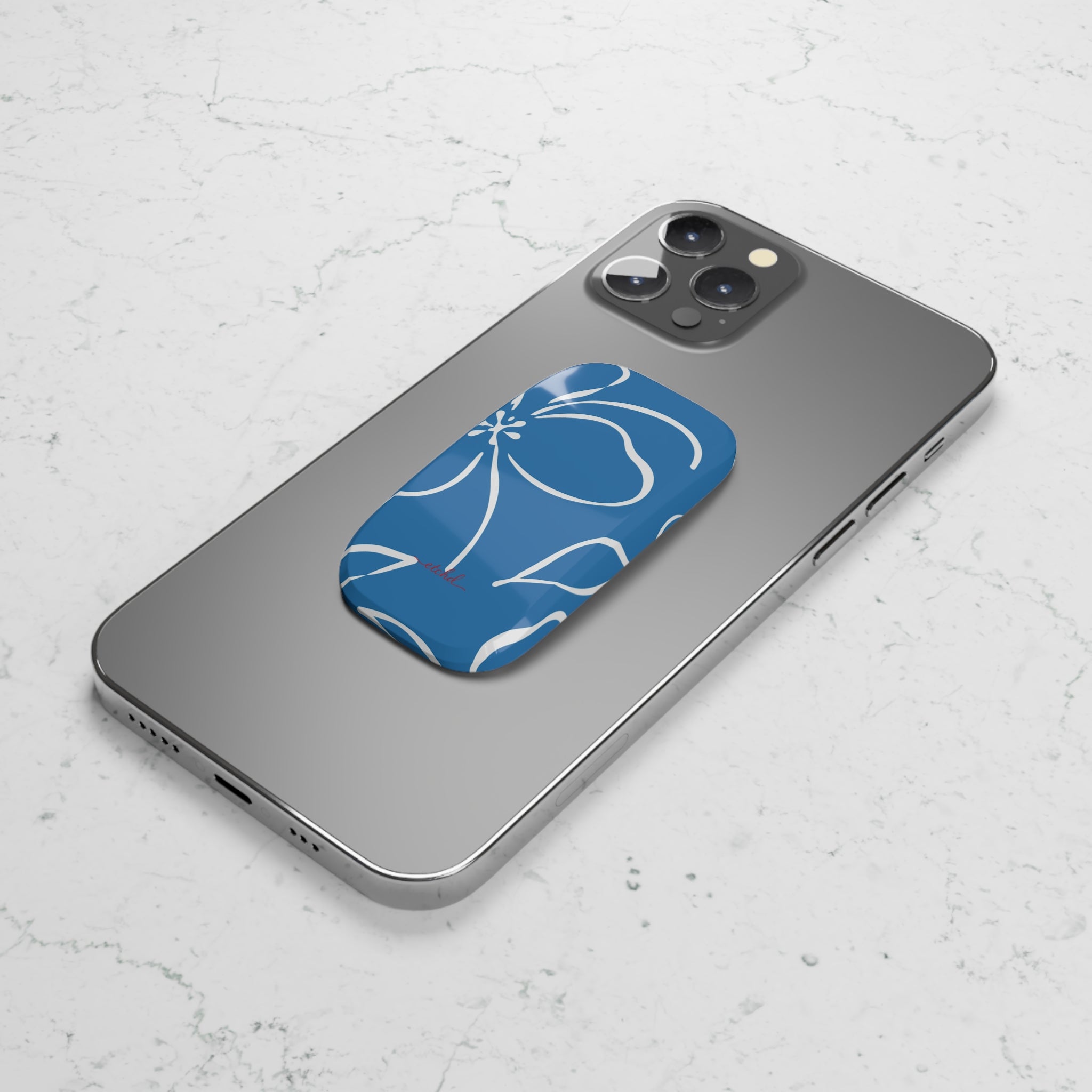 Cerulean & White Floral Click-On Phone Grip by etchd, view 5