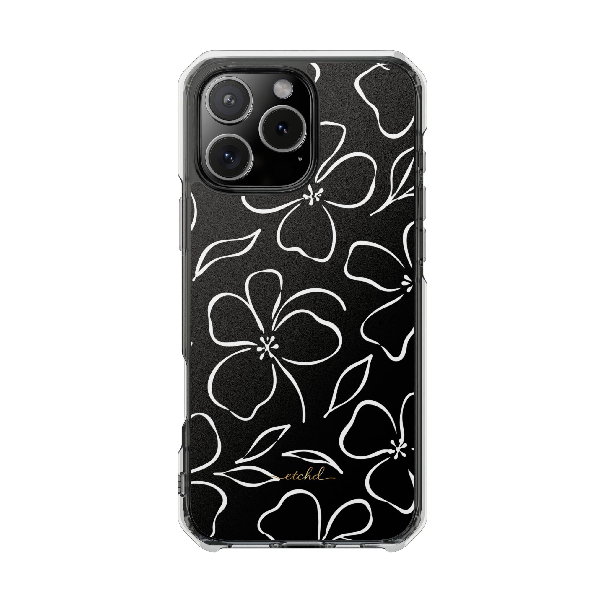 Black & White Floral Clear Magnetic Phone Case by etchd