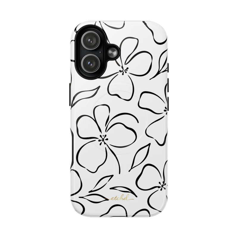 White & Black Floral Coque téléphone magnétique-zoom-